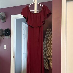Off-Shoulder Burgundy Maxi Dress - Women